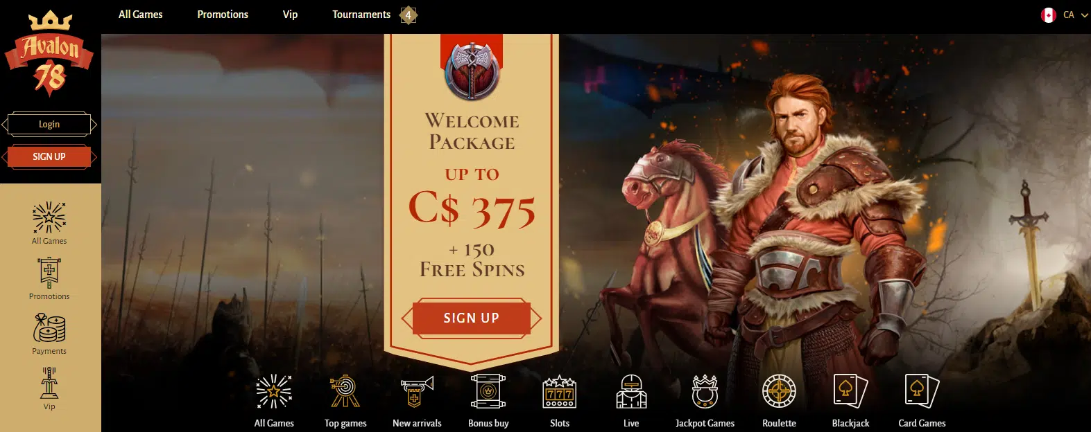 Avalon78 Casino User Interface