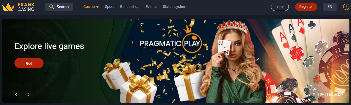 Frank Casino User Interface Frank Casino User Interface