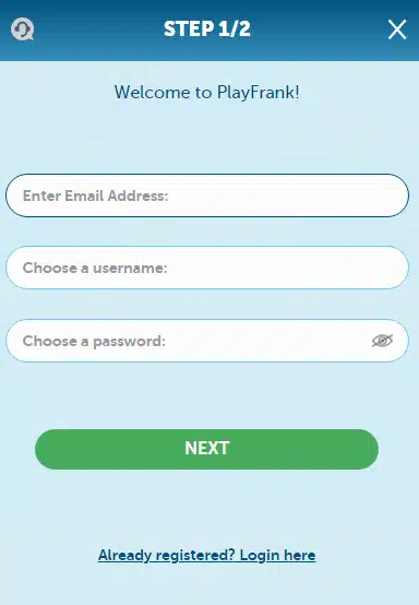 PlayFrank Casino Sign Up Process