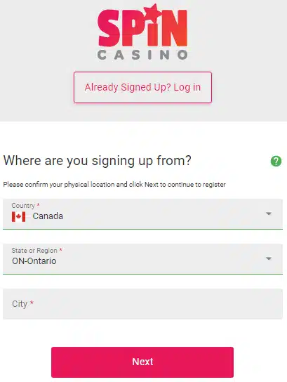Spin Casino Sign Up Process Spin Casino Sign Up Process