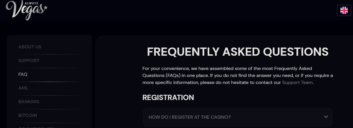 Always Vegas Casino FAQs Support
