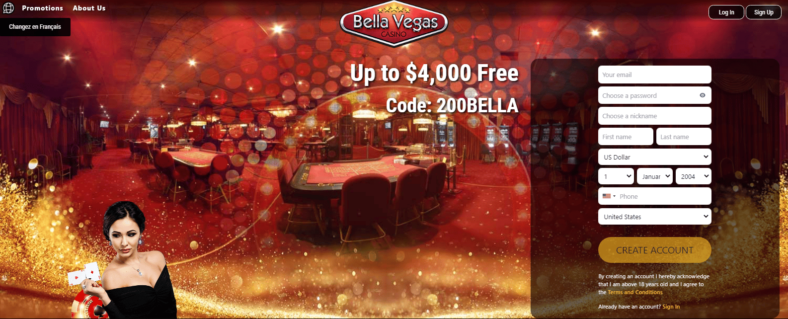 Bella Vegas Casino User Interface