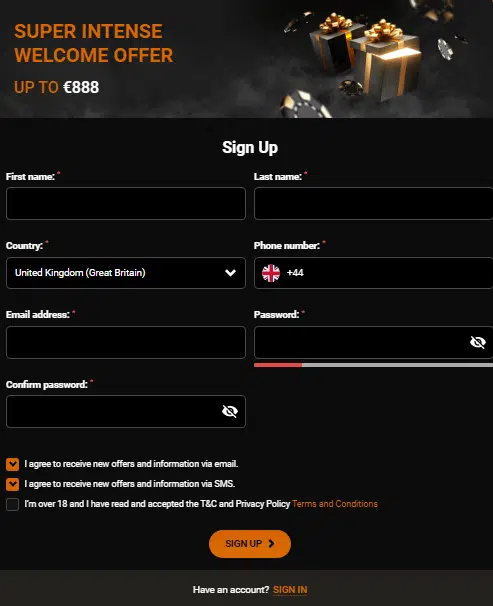 Casino Intense Sign Up Process Casino Intense Sign Up Process