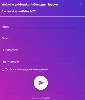 MegaRush Casino Live Chat Support 