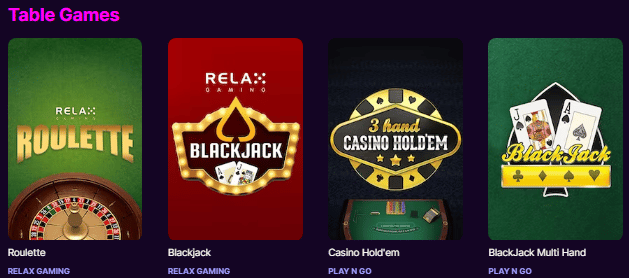 MegaRush Casino Table Games 