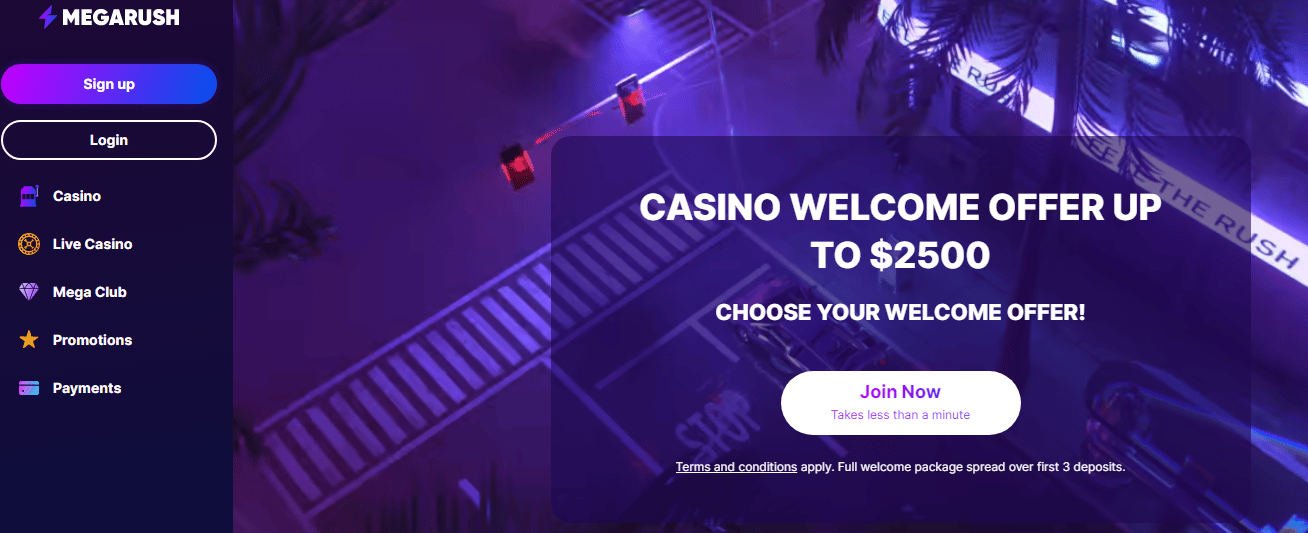 MegaRush Casino User Interface