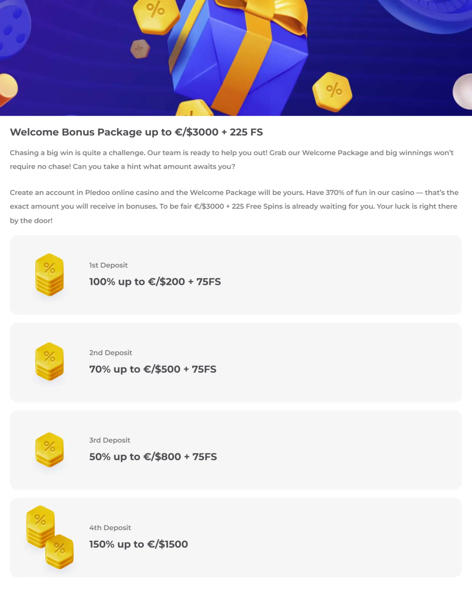 Pledoo Casino Welcome Bonus