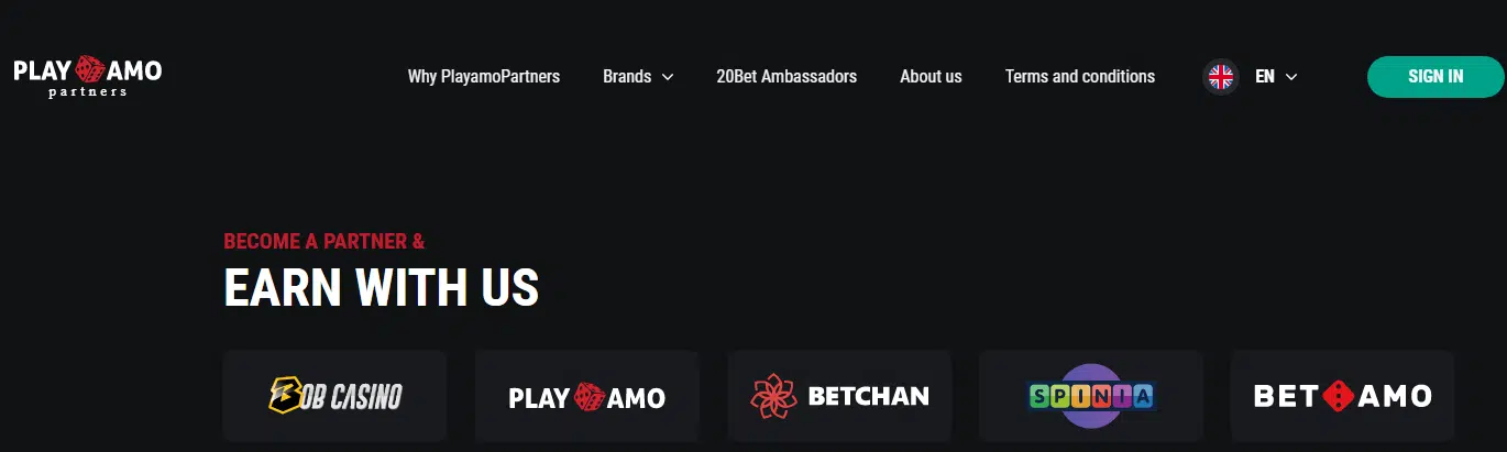 Spinia Casino Affiliate Program via Playamo Partners