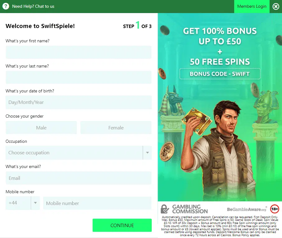 Swift Casino Sign Up Process