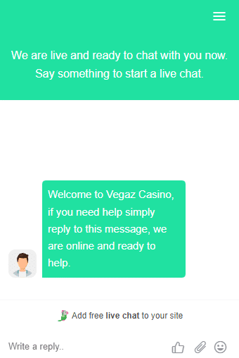Vegaz Casino Live Chat Support
