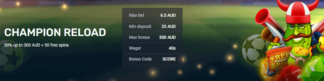Woo Casino Champion Reload Bonus