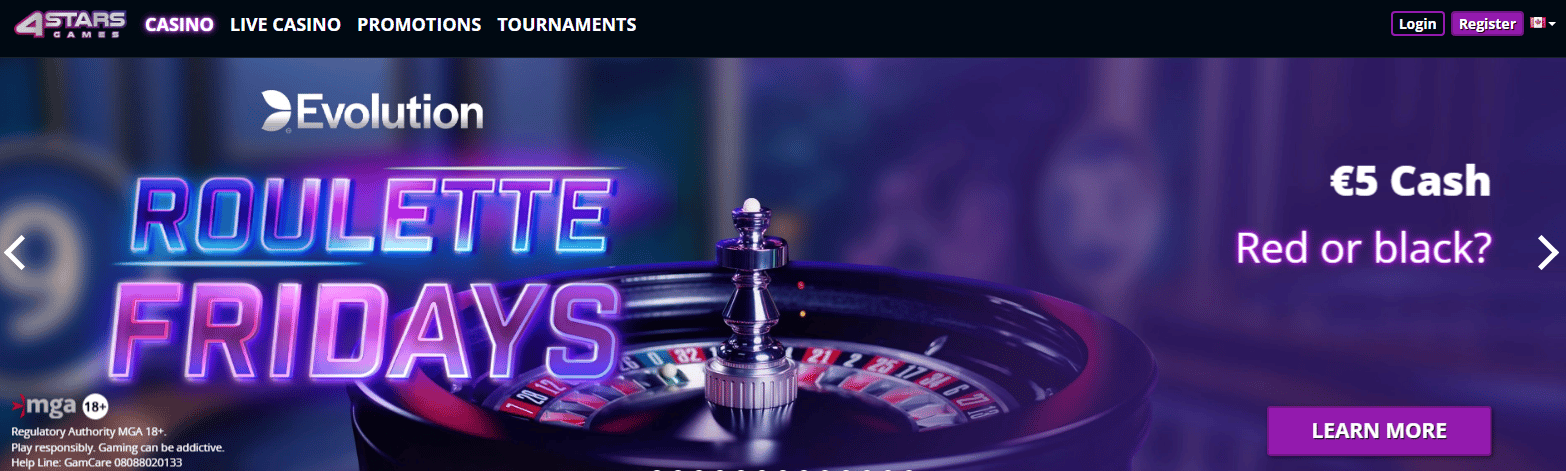 4starsgames Casino User Interface