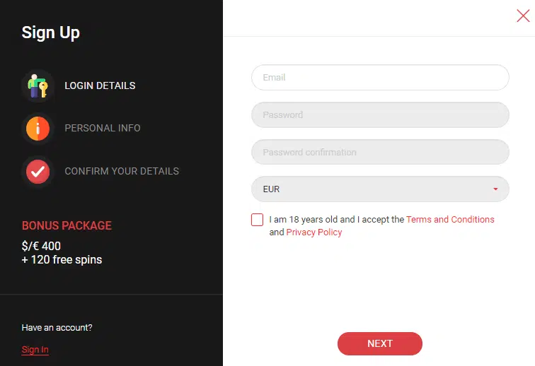 CasinoChan Sign Up Process