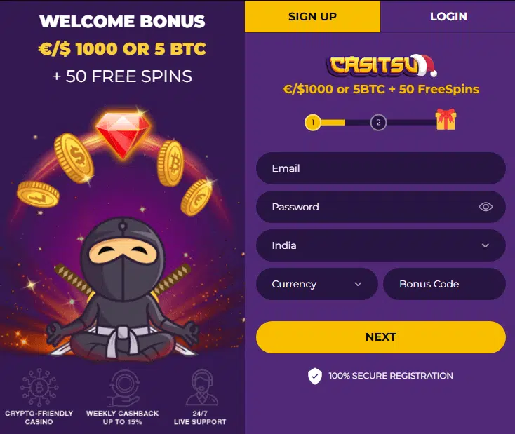 Casitsu Casino Sign Up Process