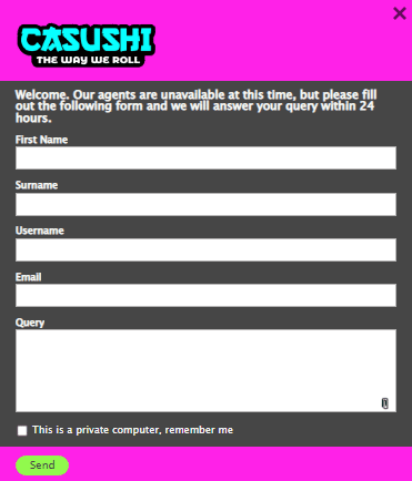 Casushi Casino Live Chat Support