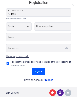 Cyber.bet Sign up