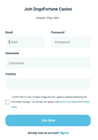 Dogsfortune Casino Sign Up Process Dogsfortune Casino Sign Up Process