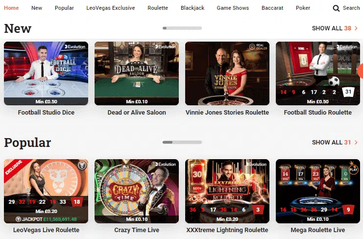 LeoVegas Casino Live Casino Games LeoVegas Casino Live Casino Games