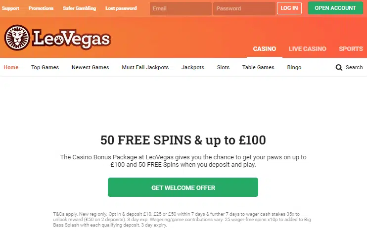 LeoVegas Casino User Interface LeoVegas Casino User Interface