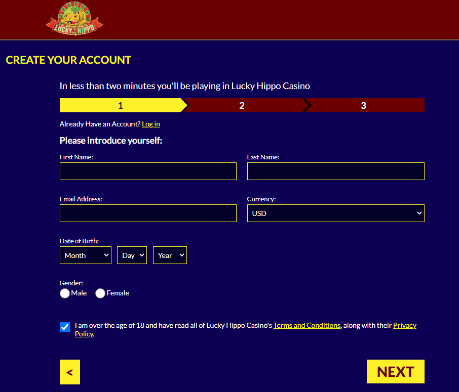 Lucky Hippo Casino - Sign Up Process