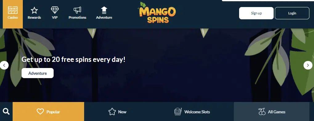 Mango Spins Casino User Interface Mango Spins Casino User Interface