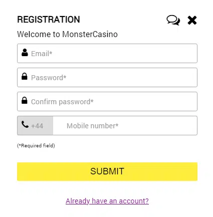 Monster Casino Sign Up Process Monster Casino Sign Up Process