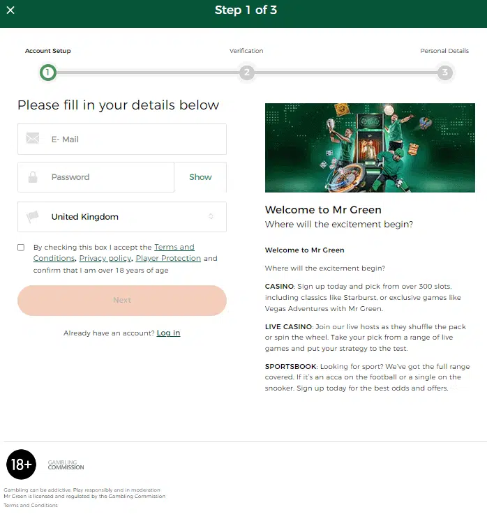 Mr Green Casino - Sign Up Process Mr Green Casino - Sign Up Process