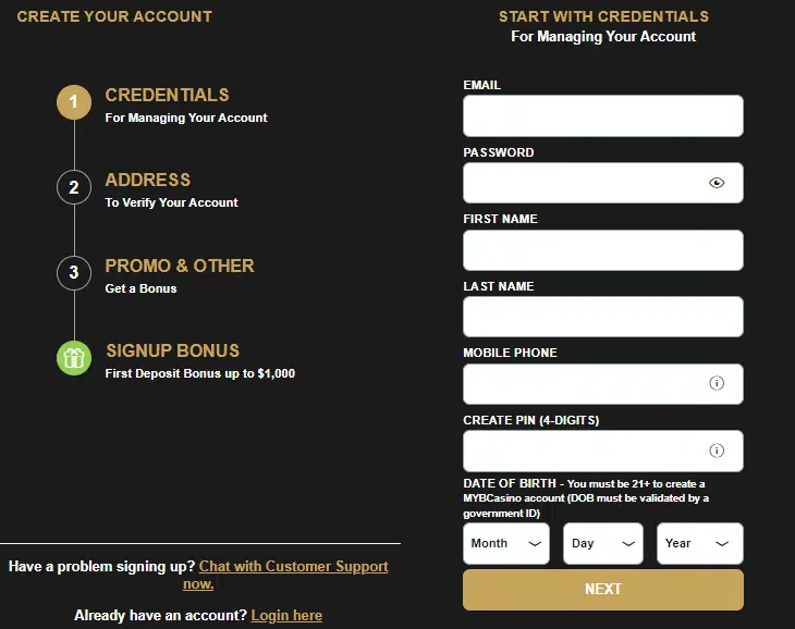 MYB Casino Sign Up Process MYB Casino Sign Up Process