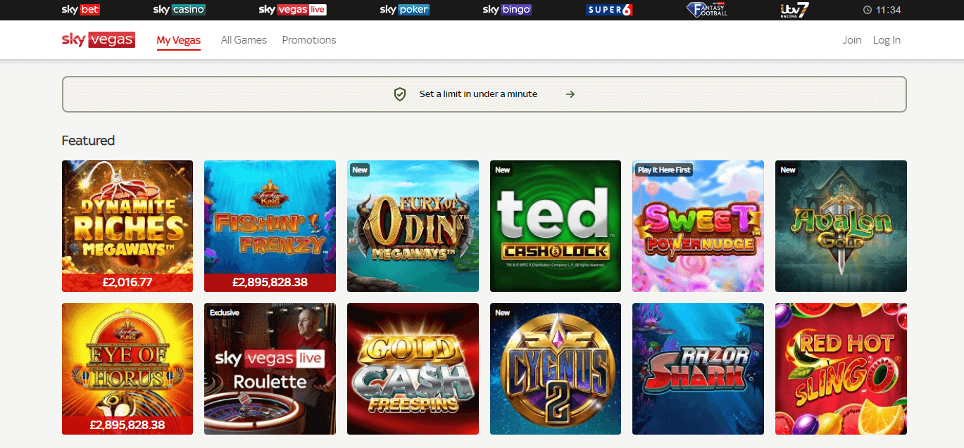 Sky Vegas Casino - User Interface