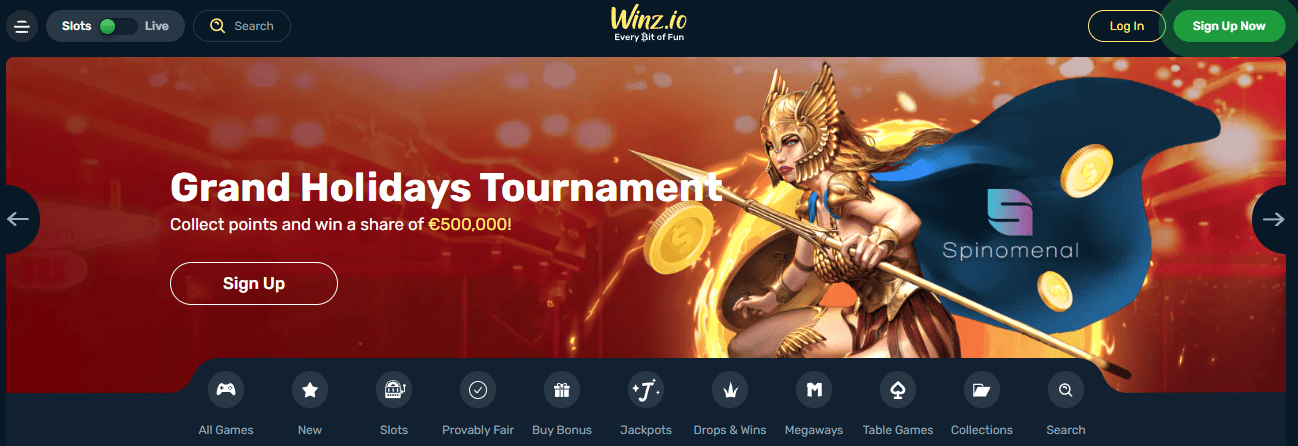 Winz Casino User Interface 