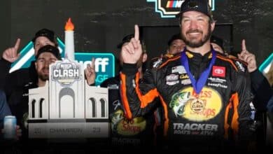 Martin Truex Jr becomes the winner of the race at the L.A. Coliseum