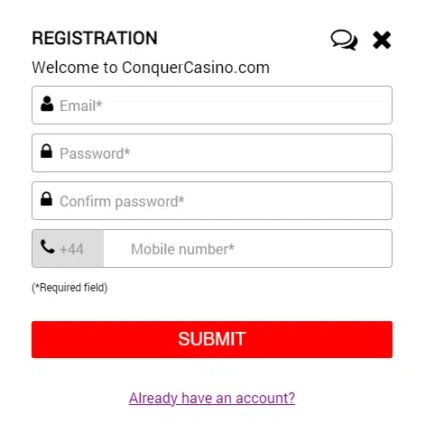 Conquer Casino Sign Up Process Conquer Casino Sign Up Process