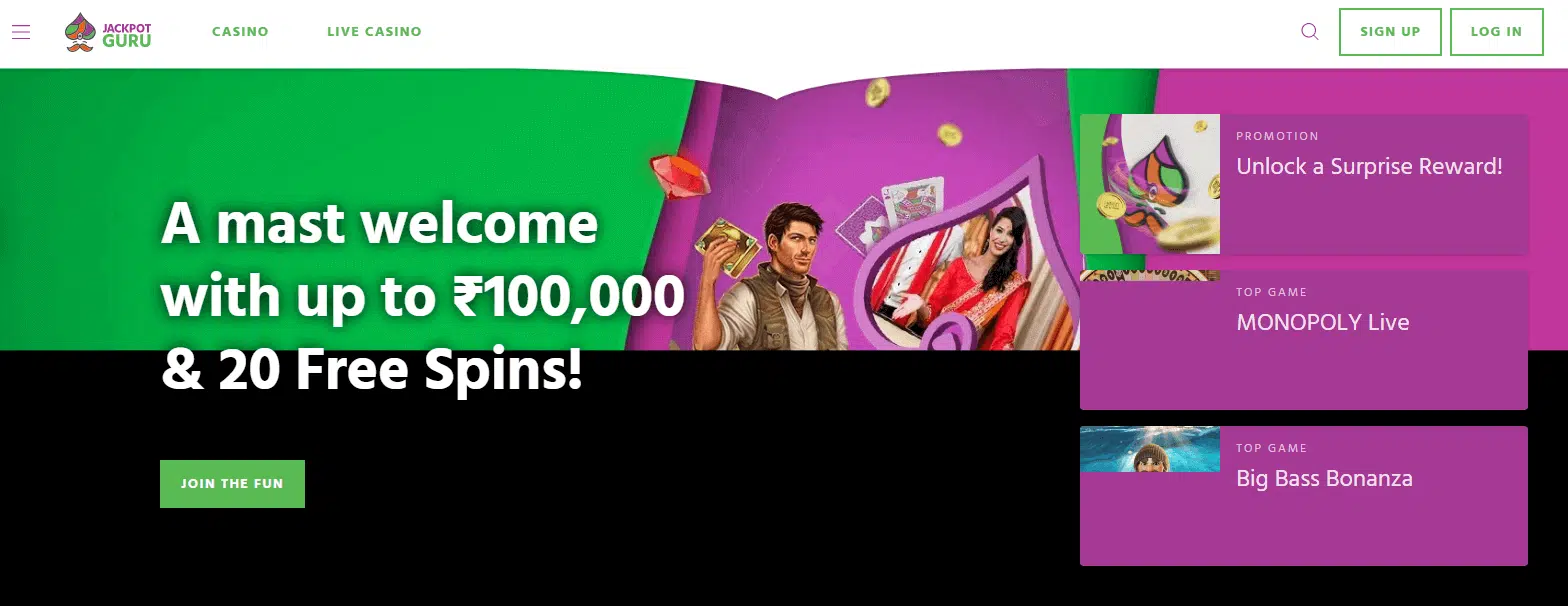 Jackpot Guru Casino - User Interface Jackpot Guru Casino - User Interface