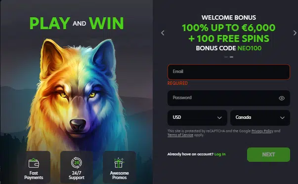 Neospin Casino Sign up