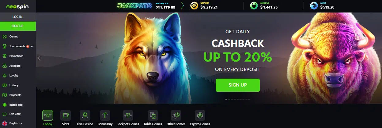 Neospin Casino User Interface