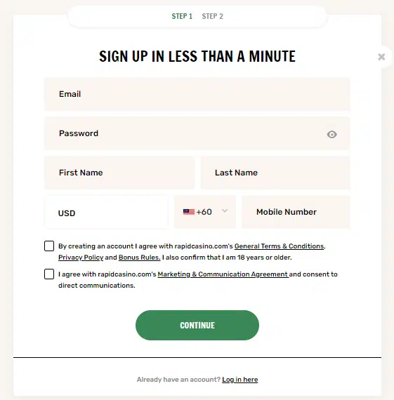Rapid Casino Sign up Rapid Casino Sign up