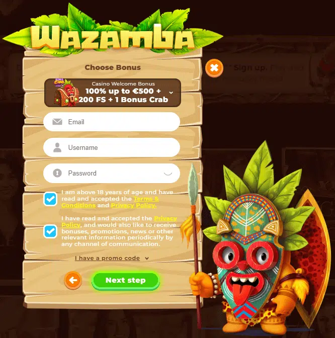 wazamba casino sign up process