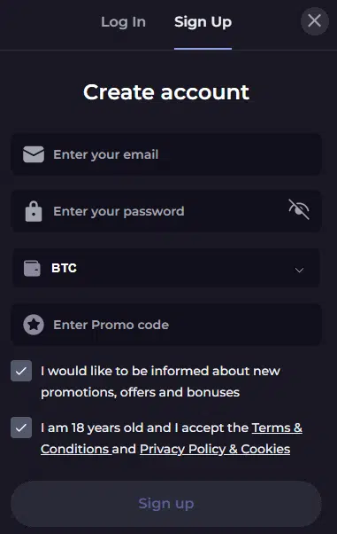CryptoLeo Sign Up Process