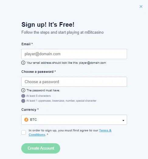 mBitcasino Sign Up Process mBitcasino Sign Up Process