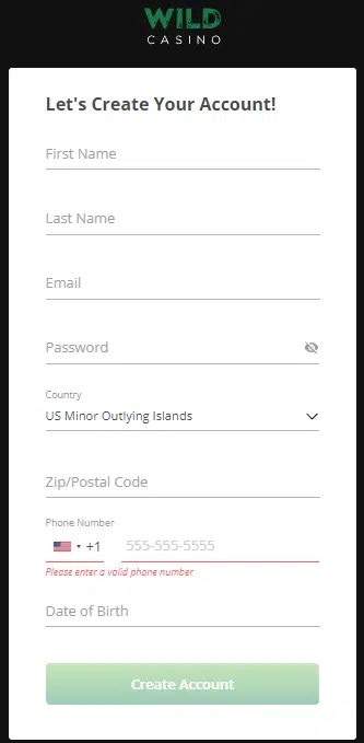Wild Casino Sign Up Process
