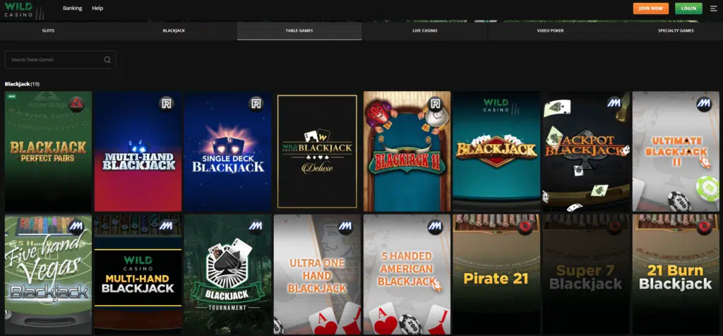 Wild Casino Table Games