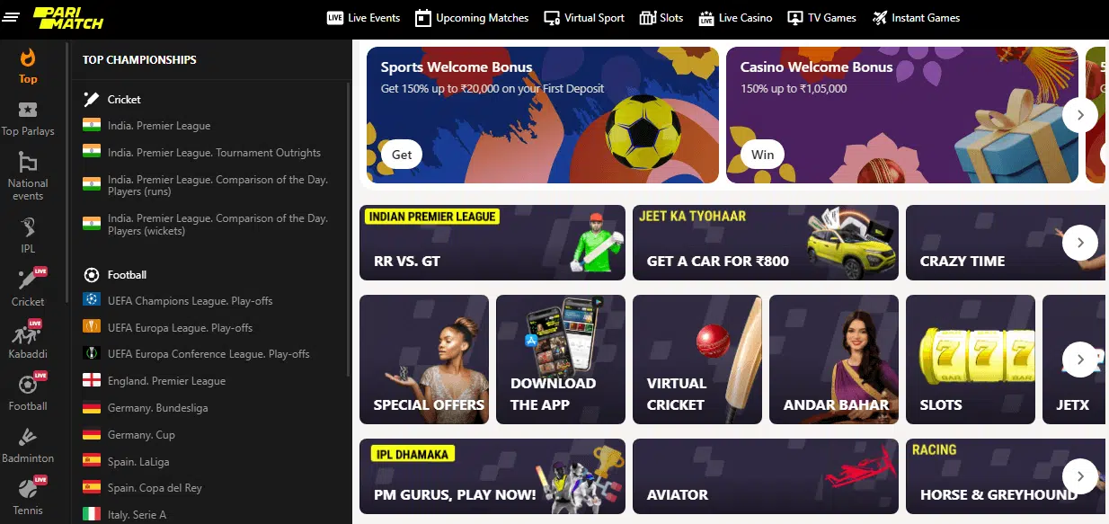 Parimatch User Interface Parimatch User Interface