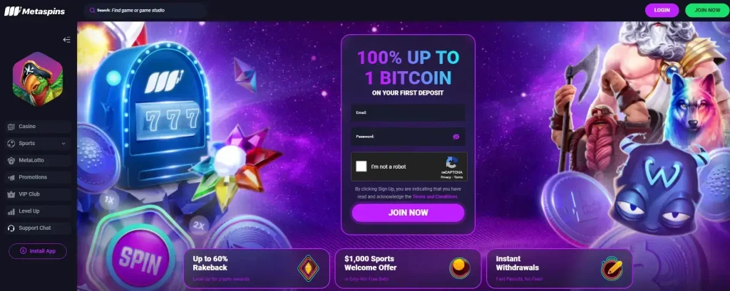 Metaspins Casino User interface Metaspins Casino User interface